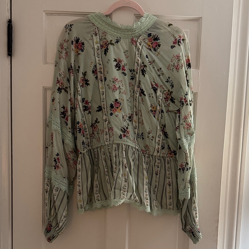 Anthropologie Mint Floral Blouse